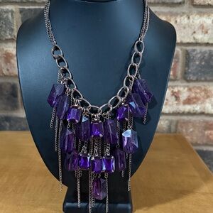Vintage purple and bronze double strand bib statement necklace